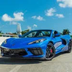2020 Chevrolet Corvette C8 Z51 Convertible Rapid Blue front view — Premier Auto Miami rental